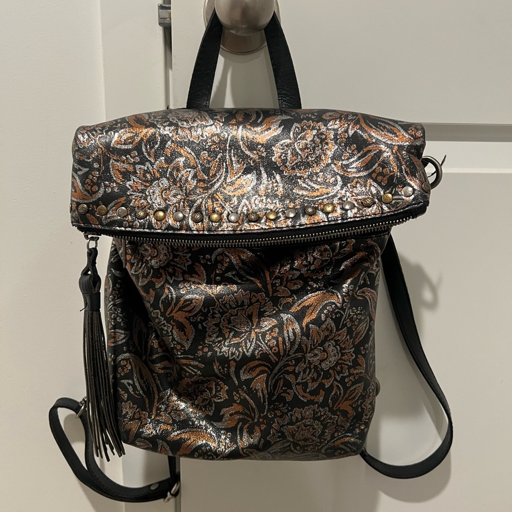Patricia Nash Black and Bronze Floral Studded Backpack